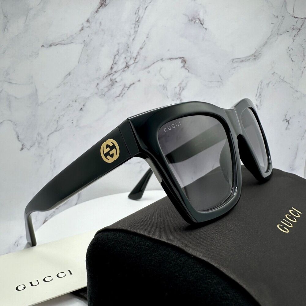 New GUCCI Sunglasses Black Gold Interlocking GG Logo 54-19-140 mm - Picture 4 of 16